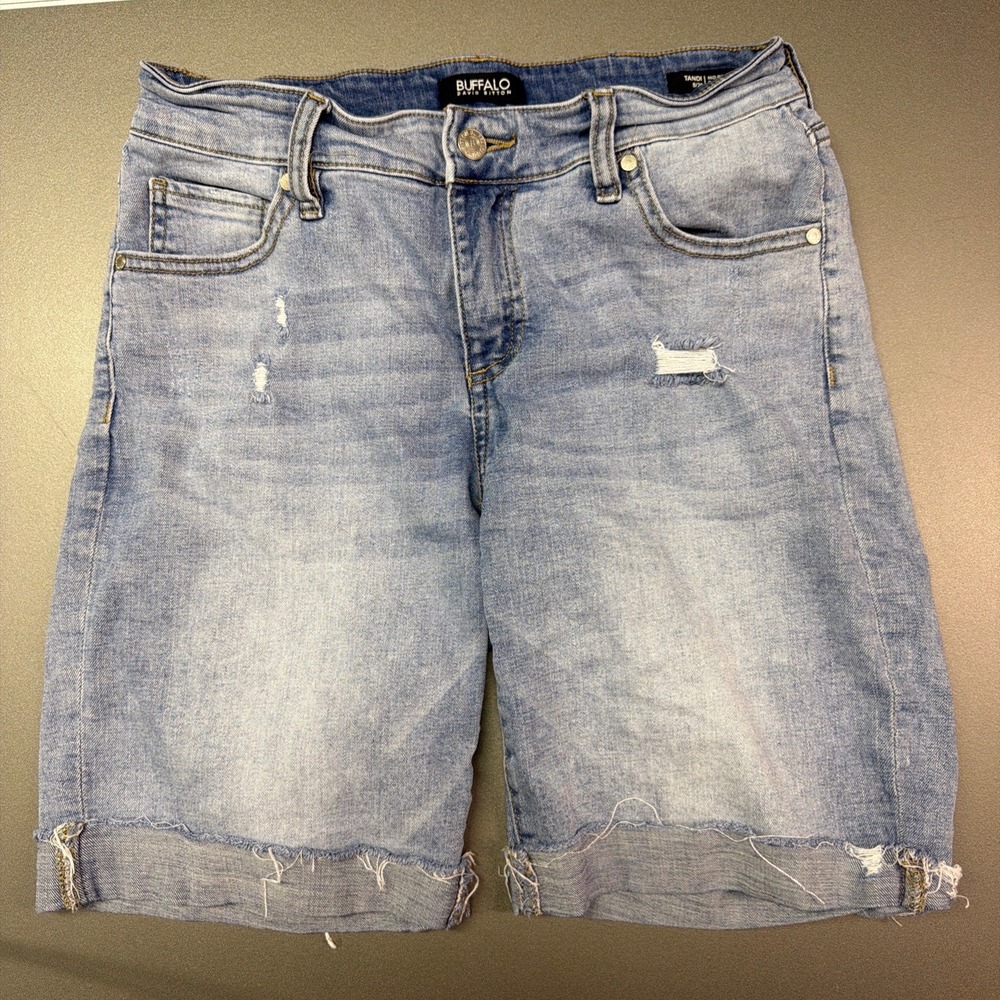 Buffalo David Bitton Tandi Distressed Bermuda Shorts Light Wash Blue Denim 8/29